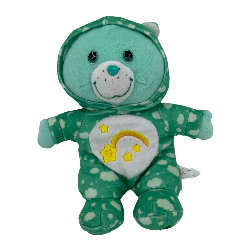 Care Bears 2015 Just Play Plush Green Wish Bear Clouds Hooded Pajamas PJ Party